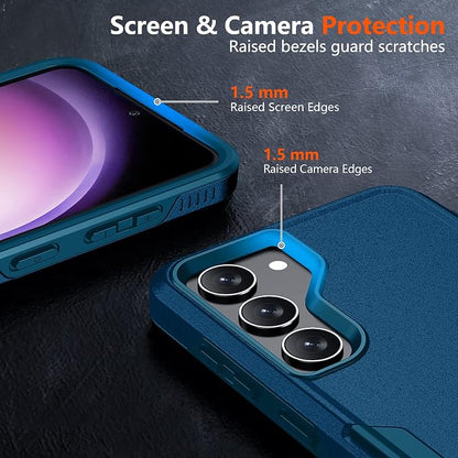 SPIDERCASE Designed for Samsung Galaxy S23 Case, [10 FT Military Grade Drop Protection], 2 Pack [Tempered Glass Screen Protector+Camera Lens Protector] Heavy Duty Shockproof Case, Sea Blue