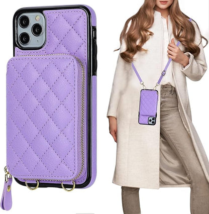 Bocasal Crossbody Wallet Case for iPhone 11 Pro Max, RFID Blocking PU Leather Zipper Handbag Purse Flip Cover, Kickstand Folio Case with Card Slots Holder Wrist Strap Lanyard 6.5 Inch (Purple)