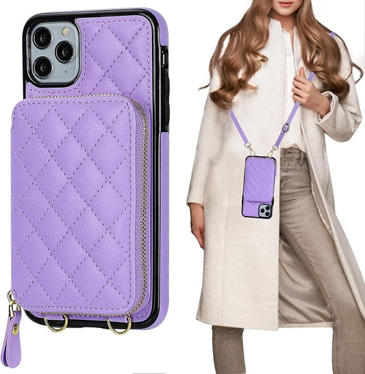 Bocasal Crossbody Wallet Case for iPhone 11 Pro Max, RFID Blocking PU Leather Zipper Handbag Purse Flip Cover, Kickstand Folio Case with Card Slots Holder Wrist Strap Lanyard 6.5 Inch (Purple)