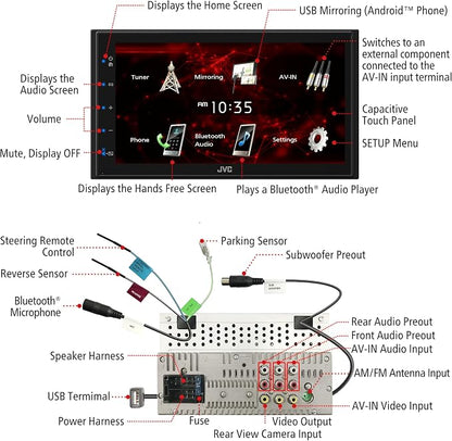 JVC KW-M180BT Bluetooth Car Stereo Receiver with USB Port – 6.75" Touchscreen Display - AM/FM Radio - MP3 Player Double DIN – 13-Band EQ