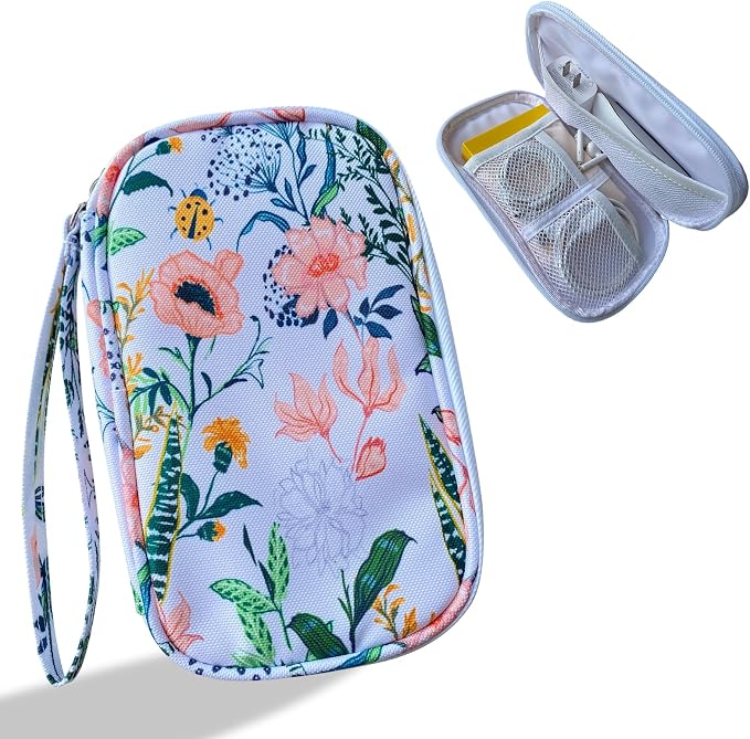 Electronics Organizer Travel Case, Cable Organizer Travel Essentials Tech Pouch,Suitable for Charger, Cable, Phone，Flash Drive,White Flower