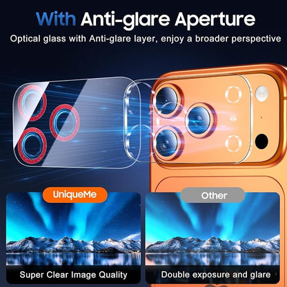 UniqueMe Compatible for 3 Pack iPhone 17 Pro Camera Lens Protector - [Drop Protection] [Case Friendly] 9H Tempered Glass Camera Cover Screen [Update New Version] - Glitter Red
