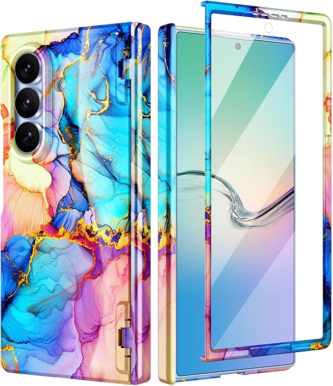 Btscase for Samsung Galaxy Z Fold 8 Ultra Case,Built in Front Screen Protector,[Compatible with MagSafe] Marble Hard PC Slim Shockproof Full Body Drop Protective Case for Z Fold 8 Ultra, Bright Blue