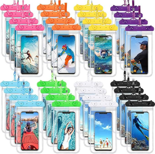 Weewooday 32 Pieces Waterproof Phone Pouch Bulk Universal Multicolor Cellphone Case Ipx8 Waterproof up to Smartphone 6.9 Inch for Cruise Gifts Beach Pool Party Outdoor Swimming Snorkeling