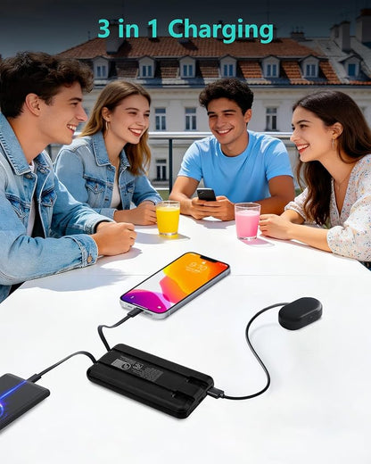 Miady UL Listed 2-Pack Portable Charger 10000mAh Power Bank Battery Pack | 37Wh丨Built-in 2 Cables丨Slim丨Compatible with iPhone 17 Galaxy S24 Android etc丨Flight-Safe丨Travel Camping Essential丨Black+White
