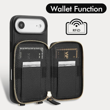 ZVE for iPhone Air Wallet Case with Card Holder, Zipper Crossbody Purse with Wrist Strap for Women 6.5" Black