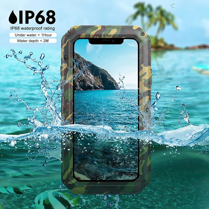 Beasyjoy for iPhone 11 Military-Grade Waterproof Metal Case - Full Body Protection, Shockproof, Dustproof, Built-in Screen, Outdoor (Camo)