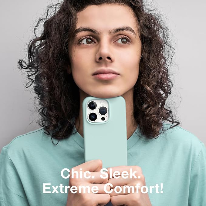 GONEZ for iPhone 14 Pro Case, Compatible with Magsafe, with Screen Protector + Camera Lens Protector, Soft Anti-Scratch Microfiber Lining, Shockproof Liquid Silicone Phone Cover, Mint Green
