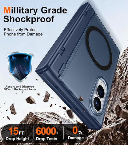 SPIDERCASE Magnetic for Samsung Galaxy Z Fold 8 Case, [Built-in Stable Kickstand] [Rugged Hinge Protection] Military Grade Heavy Duty Drop Protection for Z Fold 8 Durable Cover,Blue