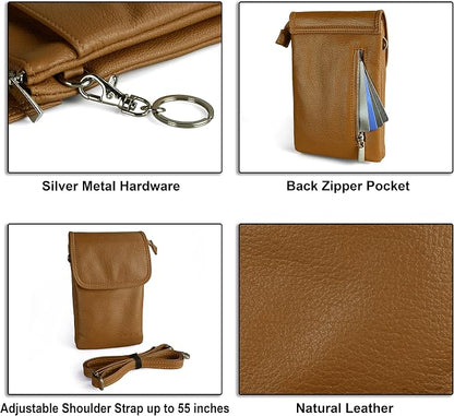 befen Genuine Leather Small Crossbody Bags for Women Cell Phone Bag Cross Body Purses,Silver Zipper
