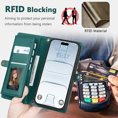 Wallet Case for iPhone Air with Card Holder/Crossbody Wallet/Strap,[RFID Blocking][Magnetic] PU Leather Phone Case for iPhone Air,6.5 in,Green