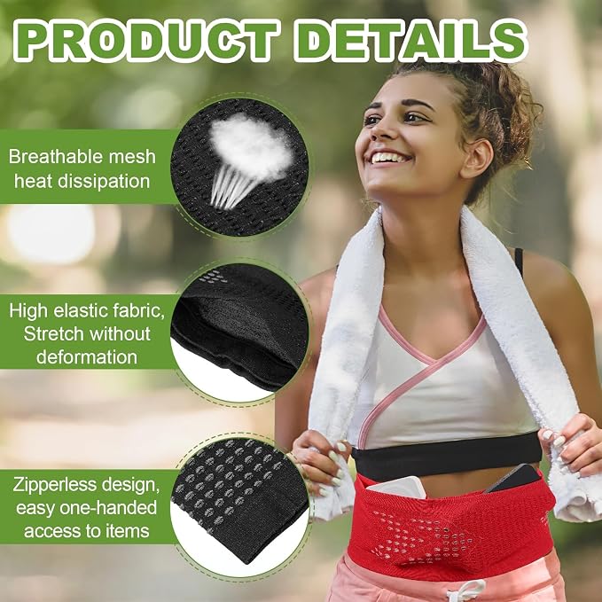 Slim Running Belt, Running Fanny Pack Phone Holder for Women Men Waist Bag Moisture Wicking Storage Belts Bag- Fitting for (Storage Phone-Travel- Sports- Hiking) Black & M