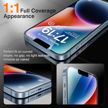 EZ-GLAZ- 4 Pack for iPhone 14 Plus Privacy Screen Protector[6.7"] With 2 Pack Camera Lens Protector, [Drop Protection] 9H Hardness Full Coverage Anti-Spy Tempered Glass Film, Easy to install