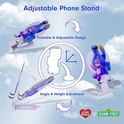 Sonix Character Phone Stand | Adjustable Cell Phone Holder, Desk Stand, Dock | Care Bears x Sesame Street Purple | Share Bear & Cookie Monster