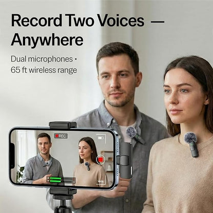 Mini Mic Pro (Latest Model - Wireless Mini Microphone for iPhone, iPad, Android - 2 Pack Lavalier Microphone for Video Recording - iPhone Mic Crystal Clear Recording with USB-C for Content Creators