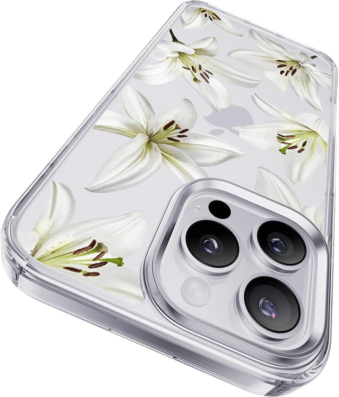 CASEKOO White Water Lily for iPhone 16 Pro Max Case, [Never Yellow Technology] [12FT Military-Grade Protection] Transparent Slim Floral Cover Women 16 Pro Max Phone Case 6.9 inch, White Water Lily