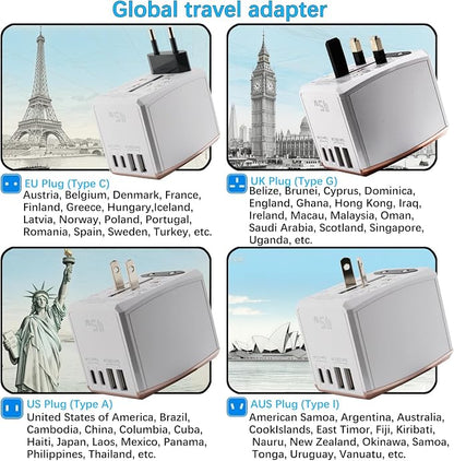 Universal Travel Adapter 45W with 5 Ports (3 USB-C, 2 USB-A) Worldwide Charger for USA, Europe, UK, Australia, Asia & 150+ Countries International Power Plug