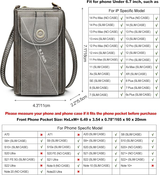 S-ZONE Women RFID Blocking Crossbody Cell Phone Purse Small Faux Leather Wallet Purse