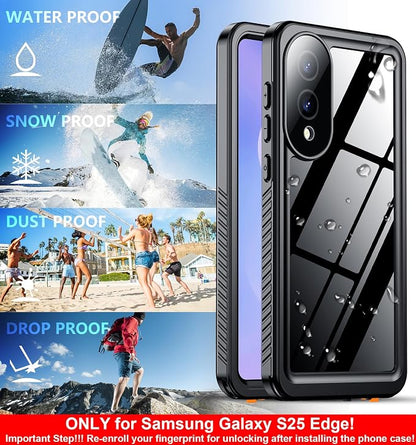 SPIDERCASE Only for Samsung Galaxy S25 Edge Case Waterproof, Built-in Screen & Camera Lens Protector[IP68] [Military Grade Shockproof] Full Protection Only for S25 Edge 6.7”, Black/Clear