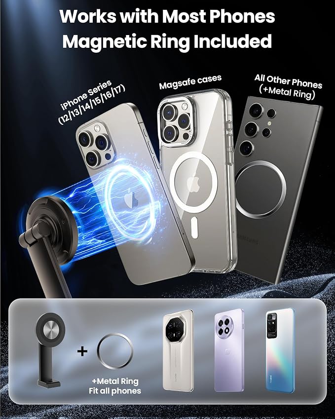 Magnetic Ring Light Overhead Camera Phone Mount for Desk, 10” Selfie Light for iPhone with MagSafe-Compatible Phone Holder for Video Recording, Zoom Meeting, Live Streaming