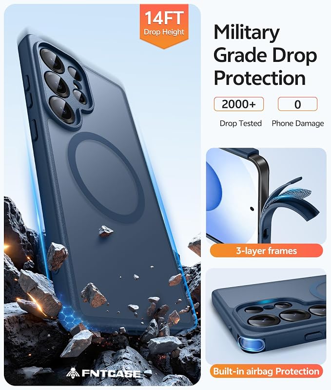 FNTCASE for Samsung Galaxy S26 Ultra Case, Compatible with Magsafe Blue | Screen Protector, Full Camera Protection, Translucent Matte, 14FT Military Grade Drop Proof, Protective Phone Cover