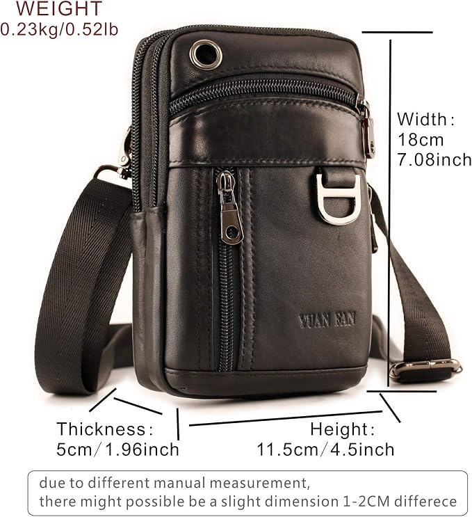 Small Mens Leather Satchel Cell Phone Holster,Vertical Belt Clip Cellphone Pouch,Purse Waist Bag Fanny Pack Compatible with Google,Zipper Phone Bag for Work,Hike