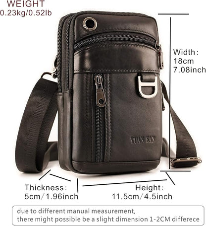 Small Mens Leather Satchel Cell Phone Holster,Vertical Belt Clip Cellphone Pouch,Purse Waist Bag Fanny Pack Compatible with Google,Zipper Phone Bag for Work,Hike
