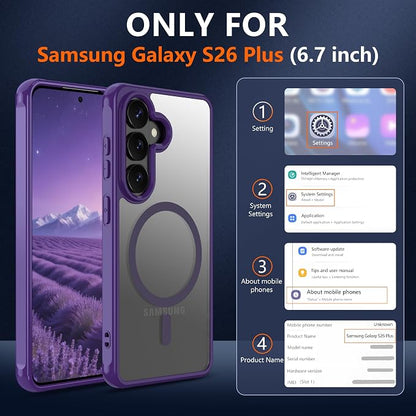 for Galaxy S26 Plus Phone Case: Samsung S26 Plus Phone Case with 2PC HD Screen Protector, Wireless Charging Samsung S26 Plus Case Matte Translucent Soft-Touch & Shockproof Funda para S 26 Plus,Purple