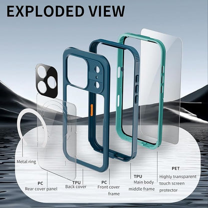 Guppy for iPhone 17 Pro Magnetic Waterproof Case, Built-in Screen Protector [IP68 Waterproof][14FT Military Drop Proof] 360° Full Body Protection Dustproof Shockproof Heavy Duty Rugged Case, Cyan