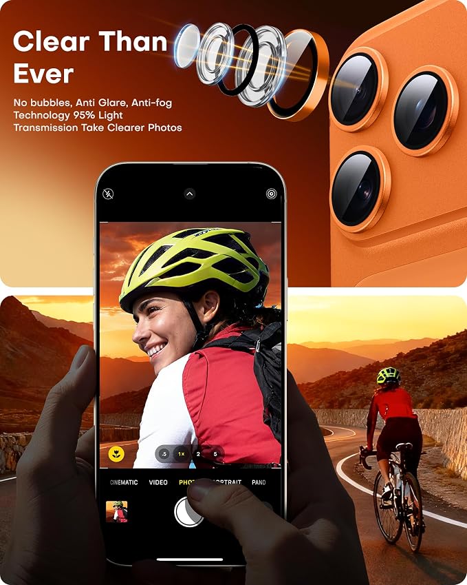 TOCOL Camera Lens Protector for iPhone 17 Pro Max/iPhone 17 Pro Tempered Glass HD Individual Scratch Resistant Camera Cover Accessories Case Friendly 2 Pack（Orange）