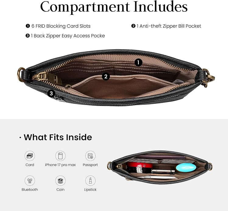 befen Genuine Leather Wristlet Wallet for Women Soft RFID Leather Clutch Purse with Built in Wallet Trendy Crossbody Bag