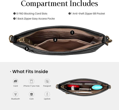 befen Genuine Leather Wristlet Wallet for Women Soft RFID Leather Clutch Purse with Built in Wallet Trendy Crossbody Bag