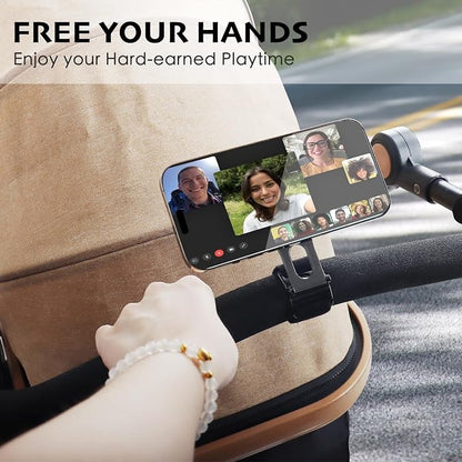 Magnetic Phone Holder for Bar, Stroller, Shopping Cart, [Strong Magnet] 180° Adjustable for Gym, Home Fitness Bikes with Adjustable Strap, All Phone (Magnetic Ring Included)