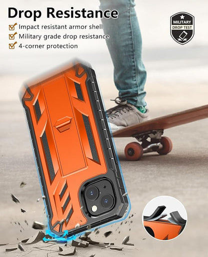 SOiOS for iPhone 13/14/15 Phone Case: for iPhone 16e Protective Cover with Built-in Kickstand | Heavy Duty Military Grade Hard Protection Shock Proof | Durable Dual-Layer Design Orange