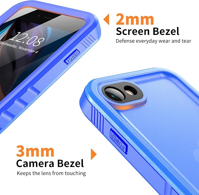 Cozycase Waterproof Case for iPhone SE 3rd 2022/iPhone SE 2nd 2020/iPhone 7/8 - Shockproof Full Body Rugged Case with Built-in Screen Protector Waterproof Case for iPhone SE3/SE2/7/8 (Frosted Blue)