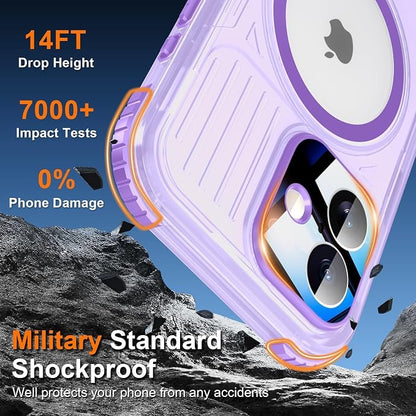 WIFORT for iPhone 17 Waterproof Case, [Fit for Magsafe] with Sapphire Lens & Screen Protector, IP68 Full Body 15FT Military Shockproof, Magnetic Frosted Phone Cover with Lanyard, 6.3" Purple
