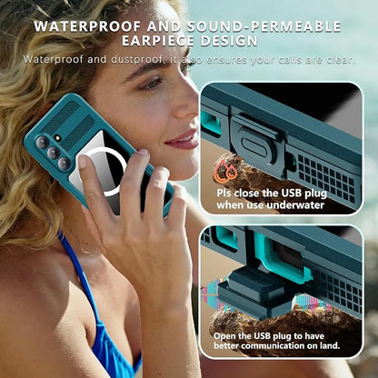 Guppy for Galaxy S26 Plus Magnetic Waterproof Case, Built-in Screen Protector [IP68 Waterproof][14FT Military Drop Proof] 360° Full Body Protection Dustproof Shockproof Heavy Duty Rugged Case, Cyan