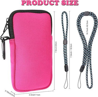 Pwsap Phone Sock,Universal Shock Impact Resistant Large Neoprene Phone Pouch Bag with Carabiner and Lanyard Strap Sleeve Case for Hiking Travelling Fits Phones up to 7.5 Inches,Rose Pink,L