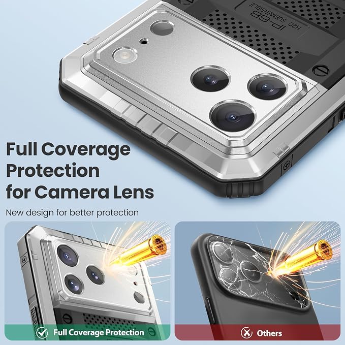 Mitywah Waterproof Case for iPhone 17 Pro, Rugged Metal Case with Built-in Screen Protector, Heavy Duty Full Body Shockproof Protective Cover 6.3 inch, Silver