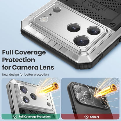 Mitywah Waterproof Case for iPhone 17 Pro, Rugged Metal Case with Built-in Screen Protector, Heavy Duty Full Body Shockproof Protective Cover 6.3 inch, Silver