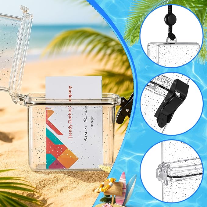 Outus 3 Pcs Waterproof ID Badge Holder Case with Waterproof Buckle Floating Sports Case Locker with Adjustable Hanging Rope Plastic Card Dry Box(Clear,4.72 x 3.74 x 1.46 in,Classic)