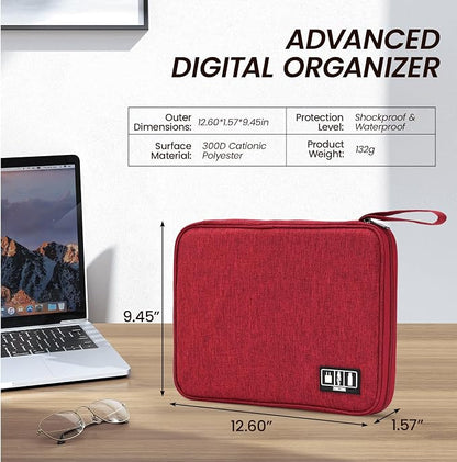 Large Slim Cable Organizer Travel Case, Single-Layer Electronic Accessories Pouch for Chargers, Cords, Power Bank, Mouse and SD Cards, 12.6 x 9.45 x 1.57 Inches