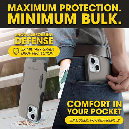 OtterBox iPhone 16e, 15, 14, & 13 Commuter Series Case - Slim & Tough, Pocket-Friendly, with Port Protection - Grey/Black