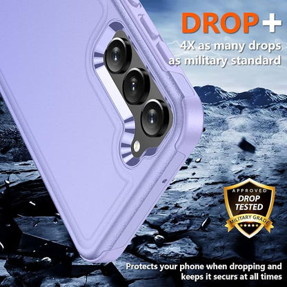 SPIDERCASE Designed for Samsung Galaxy S23 Case, [10 FT Military Grade Drop Protection], 2 Pack [Tempered Glass Screen Protector+Camera Lens Protector] Heavy Duty Shockproof Case, Light Purple