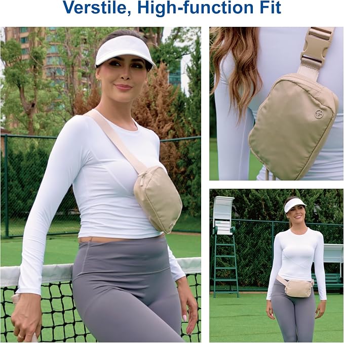 Pander Two Way Zipper Fanny Pack Nylon Everywhere Belt Bag for Women, Water Repellent Waist Packs, Crossbody Bags with Adjustable Strap (Raw Linen).