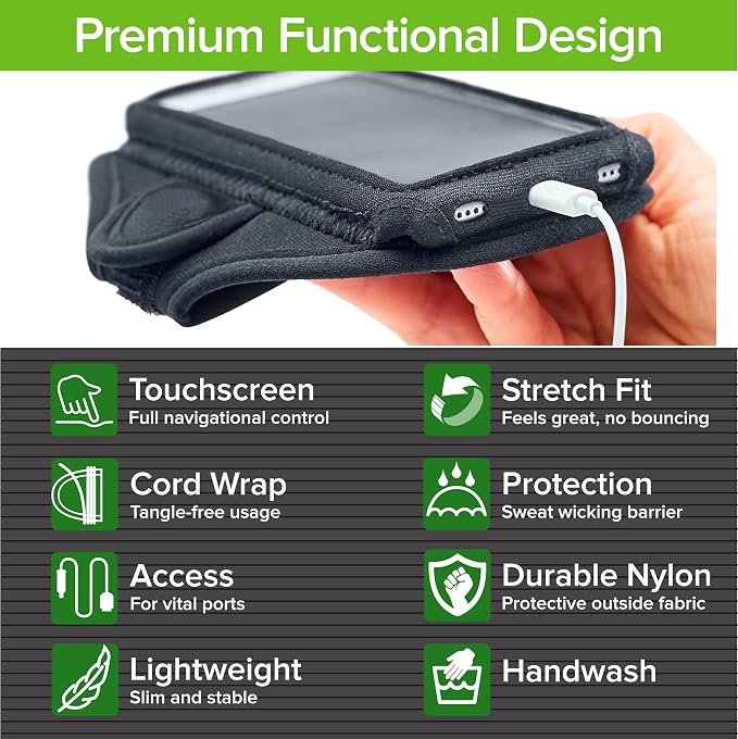 Tune Belt AB91 Running Armband – No-Slip Phone Holder for Runners – Fits iPhone 17 16 15 14 Pro/Plus & Galaxy S24 S23 – Comfortable Sweat-Resistant Neoprene (Black)