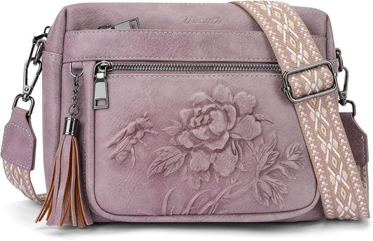 Crossbody Bags for Women Trendy, Vegan Leather Crossbody Purses Travel Shoulder Handbags Embossed Design