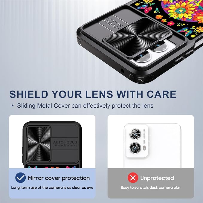 for Motorola Moto G 5G 2024 Case with A Vibrant Sugar Skull, Metal Slide Camera Cover, Screen Protector, Anti-Peeping Privacy Safeguard, Camera Lens Protector Phone Case for Moto G 5G 2024