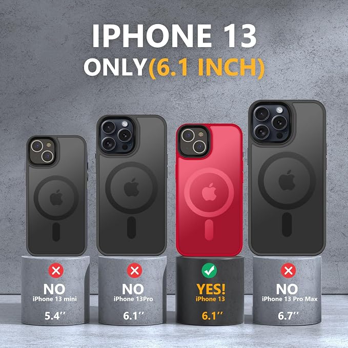 MOCCA Strong Magnetic for iPhone 13 Case, [Compatible with Magsafe][Screen Protector+Camera Lens Protector] Translucent Matte Back Slim Shockproof Case for iPhone 13 Phone Case 6.1", Red