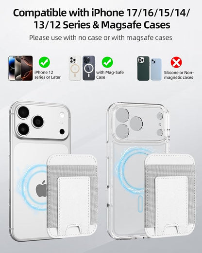 ExtreLife Upgraded for Magsafe Wallet, Strongest Magnetic Wallet for iPhone 17/16/15/14/13/12 Series, for iPhone Magsafe Wallets with 2 Card Slots, RFID Blocking, Vegan Leather, Fit 7 Cards, White